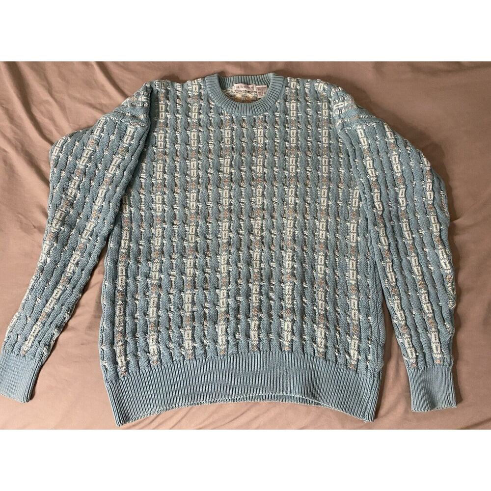 Vintage Claiborne Cotton Women’s Size Large Blue And Beige Multicolor Sweater